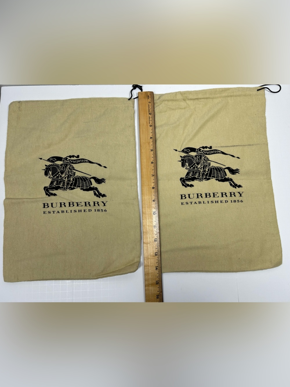 Vintage Burberry Beige Drawstring Dust Bags Equestrian Knight Logo (Set of 2)